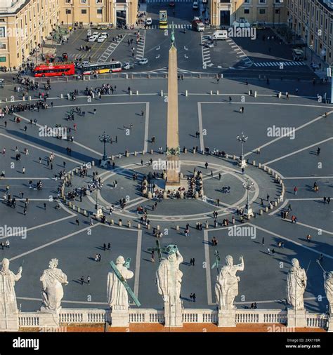 Bird's eye view of ancient Egyptian Vatican Rose granite obelisk in St ...