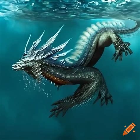 Mythological water dragon swimming on Craiyon