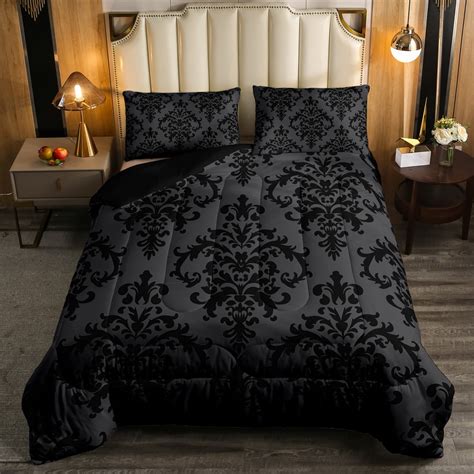 Black Damask Comforter Set Goth Bedding Sets Full,Victorian Quilt ...