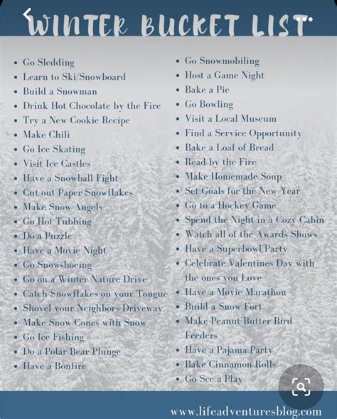 Pin by Jeanne Guidry on Bucket list ideas | Winter bucket list, Bucket ...