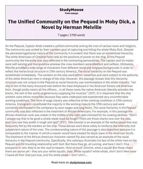 The Unified Community on the Pequod in Moby Dick, a Novel by Herman ...