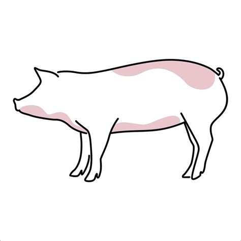 Pig simple white pink fun cartoon doodle line clip art | Premium Vector