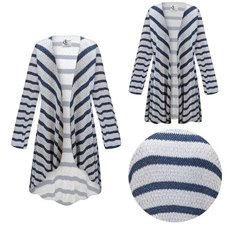 Plus Size Womens Jackets & Dusters Blue Stripe Knit Sweater Fabric ...