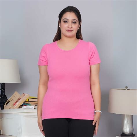 Pink rib t shirt for women