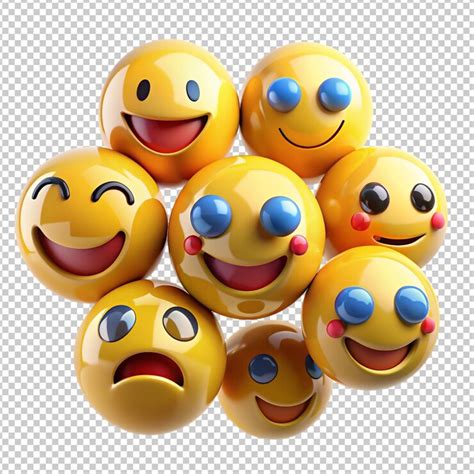 Set of happy and sad emoji smileys in 3d icon on transparent background ...