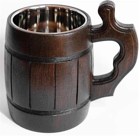 Buy Handmade Wooden Beer Mug Oak Wood Stainless Steel Cup Old-Fashioned ...
