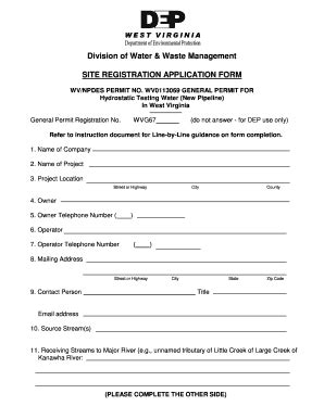 Division Of Water & Waste Management SITE REGISTRATION APPLICATION FORM ...