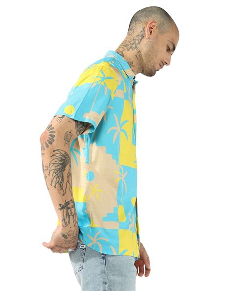 Men's Tropical Print Cuban Collar Shirt
