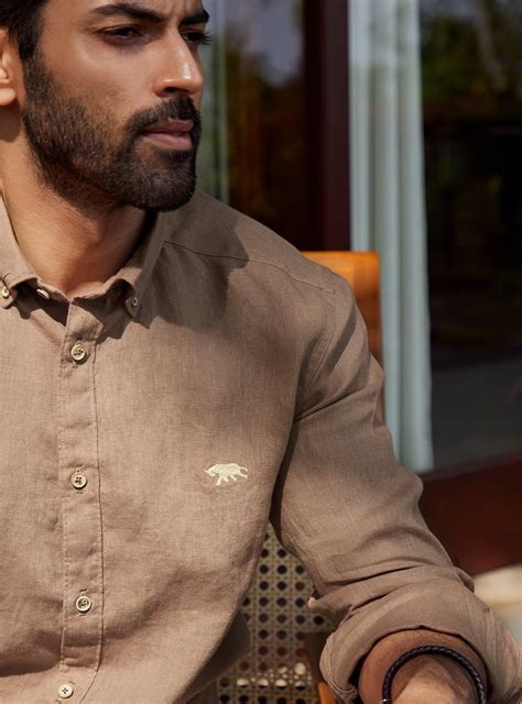 Buy Indian Khaki Shirt | Casual Khaki Chambray Shirts for Men Online ...