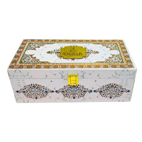 2 Jar White Marble Wooden Gift Box | Luxury Diwali Packaging – Grownex ...