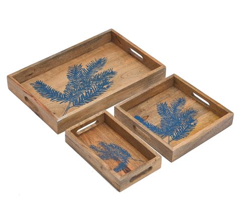 Wooden Patti Printed Serving Tray Set | Handmade Wooden Tray