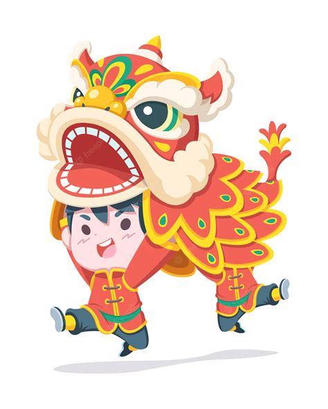 Premium Vector | Cute style boys performing traditional Chinese lion ...