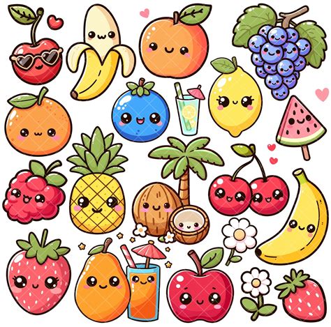 Kawaii Cute Fruit-png-bundel - Etsy Nederland | Afdrukbare stickers ...