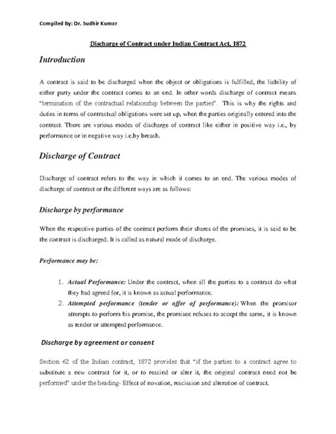 9. Discharge OF Contract - Discharge of Contract under Indian Contract ...