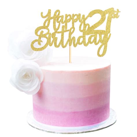 Buy Unimall Gold Glitter 21st Happy Birthday Cake Topper Adult Food ...