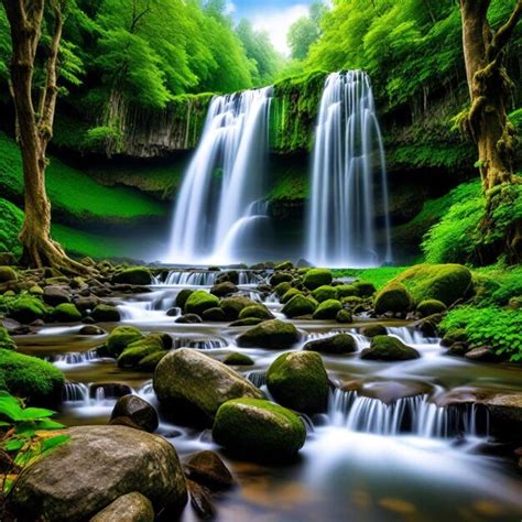A waterfall is shown in the background with a picture of a waterfall ...