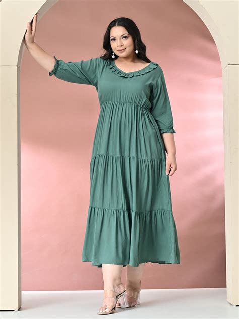 Plus Size Sea Green Ruffle Rayon Dress – DESINOOR.COM
