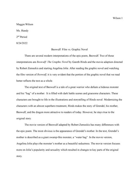 Beowulf essay - Wilson 1 Maggie Wilson Ms. Handy 2 nd Period 8/24 ...