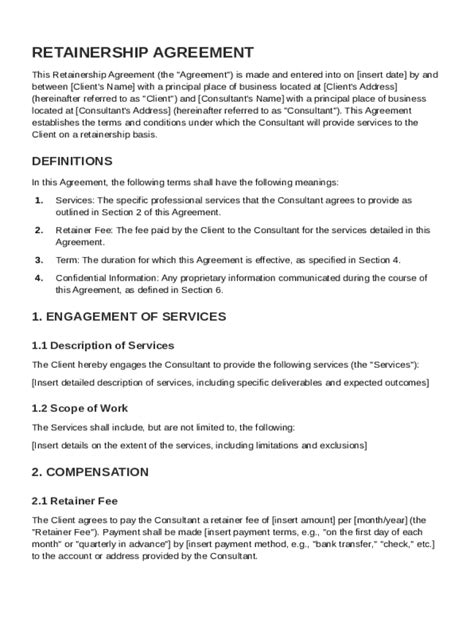 Fillable Online Retainership Agreement Template Fax Email Print - pdfFiller