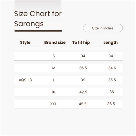 Size chart for Sarongs AQS-13 – SOIE Woman