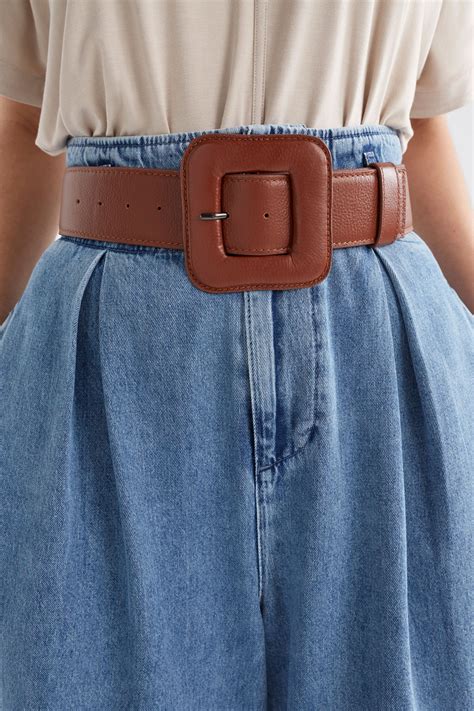 Shop The Trin Chunky Leather Belt with Large Square Leather Buckle ...