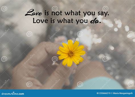 Love Inspirational Quote - Love is Not What You Say. Love is What You Do. with Hand of Person ...
