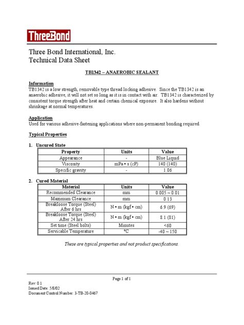 ThreeBond 1342 Anaerobic Sealant | PDF