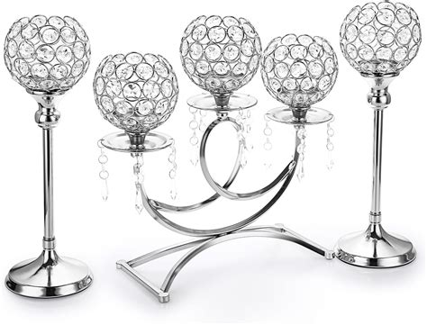 Amazon.com: Kehail Set of 3 Gold Crystal Tea Light Candlestick Holders ...