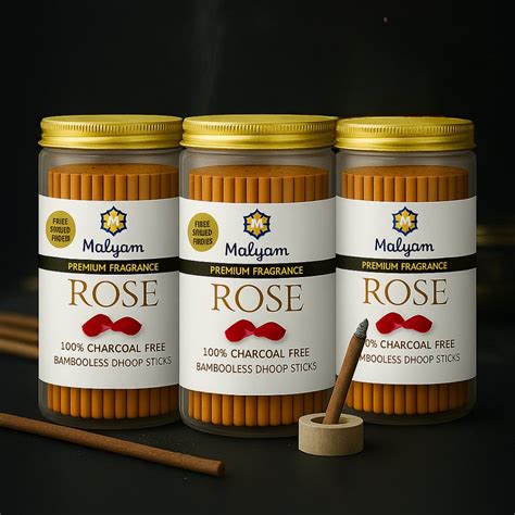 Rose Dhoop Sticks – Pack of 3 (Bambooless)– malyam