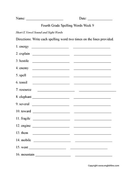 Fourth Grade Spelling Worksheets | Free Printable Word Lists & Practice