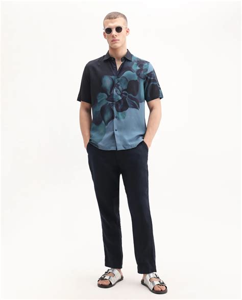 Rare Rabbit Men's Vider 1 Dusky Green Viscose Floral Print Relaxed Fit