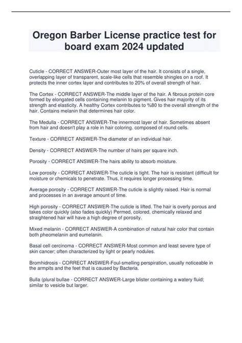 Oregon Barber License practice test for board exam 2024 updated ...