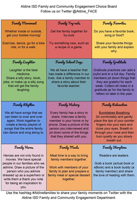 Family Engagement Choice Board ! Select a fun activity. – Hoffman ...
