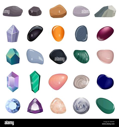 Set of different stones and crystals. Various types of minerals ...
