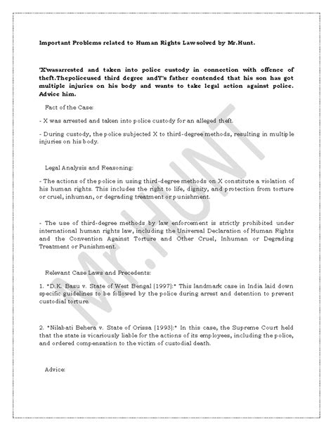 Human Rights Law Case Studies and Solutions by Mr. Hunt - Studocu