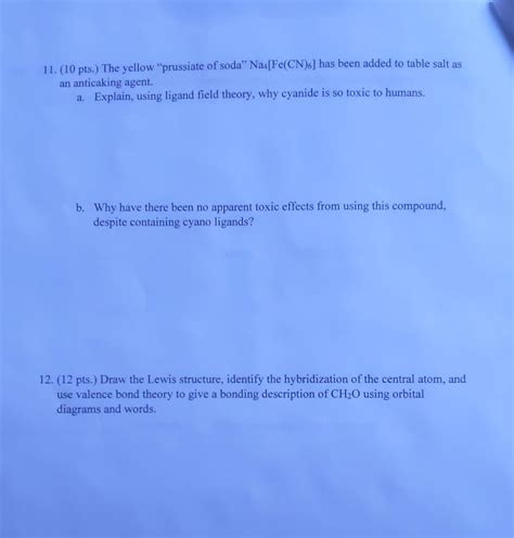 Solved 11. (10 pts.) The yellow "prussiate of soda” | Chegg.com