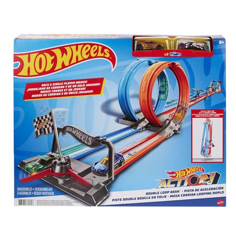 Buy Hot Wheels® Double Loop Dash™ Straight Track Large Loops and 2 1:64 ...