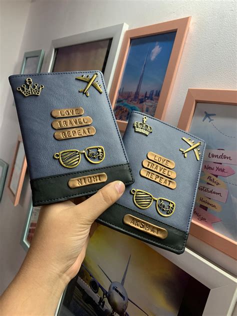 Personalised Couple Blue & Black Dual Tone Passport Cover | TPC Gifts