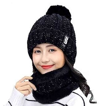 Alexvyan Imported 1 Set Ball Cap and Scarf Soft Warm Snow and Air Proof ...