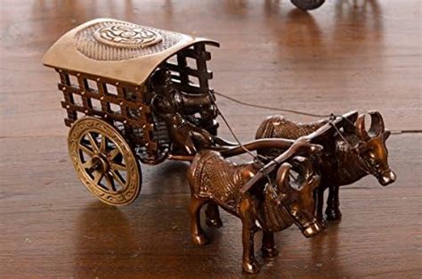 Buy CRAFTHUT Brass Bull Cart with Open Jaali Pulled by Double Bull ...