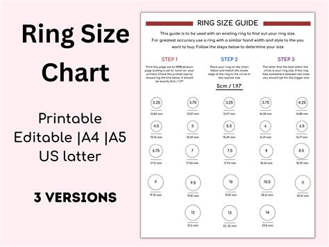 Printable Ring Size Chart Template, Ring Sizer, Ring Size Finder, Ring ...