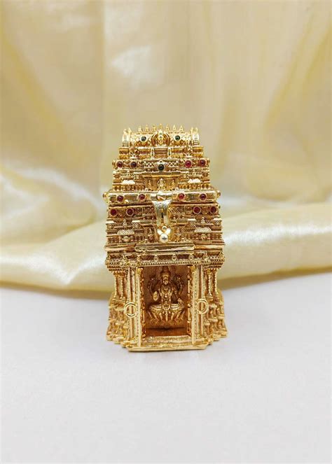 Temple Design Lakshmi Antique Gold Plated Kumkum Box / Sindoor Box