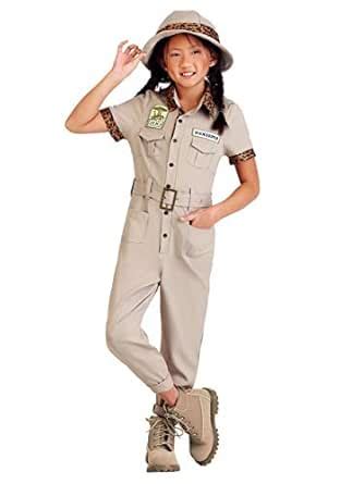 Girls' Safari Zookeeper Costume - Khaki Jumpsuit with Leopard Print ...