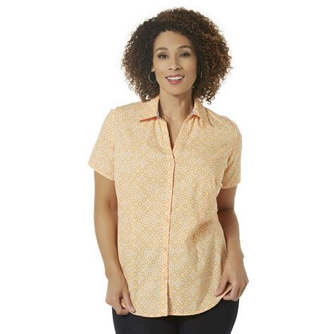 Basic Editions Women's Plus Camp Shirt - Mosaic - Kmart