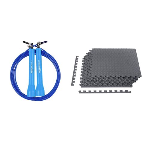 Buy AmazonBasics Plastic Speed Jump Rope, Blue & Puzzle Exercise Mat ...