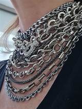 Chunky Silver Necklace, Multi Silver Layered Chains Necklace, Rock ...