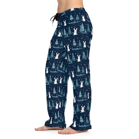 Bunny Rabbits and Trees Women's Christmas Pajama Pants, Outdoor Scene ...