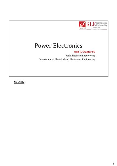 Power Electronics (EE101): Chapter Outline and Applications Notes - Studocu