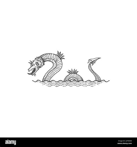 Sea serpent dragon bakunawa isolated water beast sketch icon. Vector ...