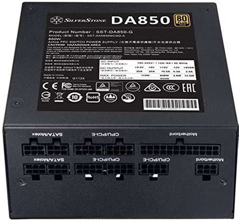 SilverStone DA850 Gold 80 Plus Gold ATX 100% Modular 850 Watts Computer ...